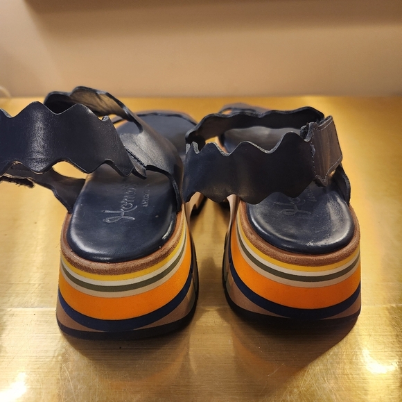 Navy Blue Scalloped Homers Platform Sandals - Picture 6 of 13